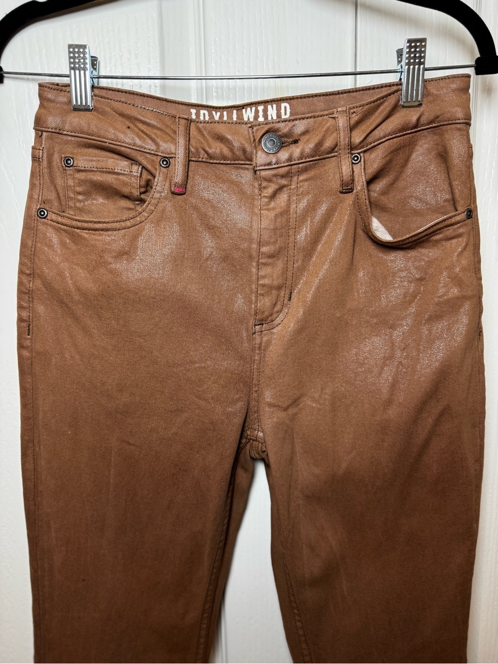 Idyllwind Miranda Lambert Cognac Brown Coated Flare Jeans High Rise Size 6 - Picture 3 of 7